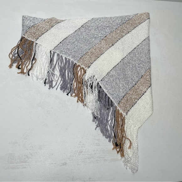 Handmade Neutral Minimalist Boho Striped Beachy Coastal Lagenlook Artisan Scarf - Picture 5 of 13